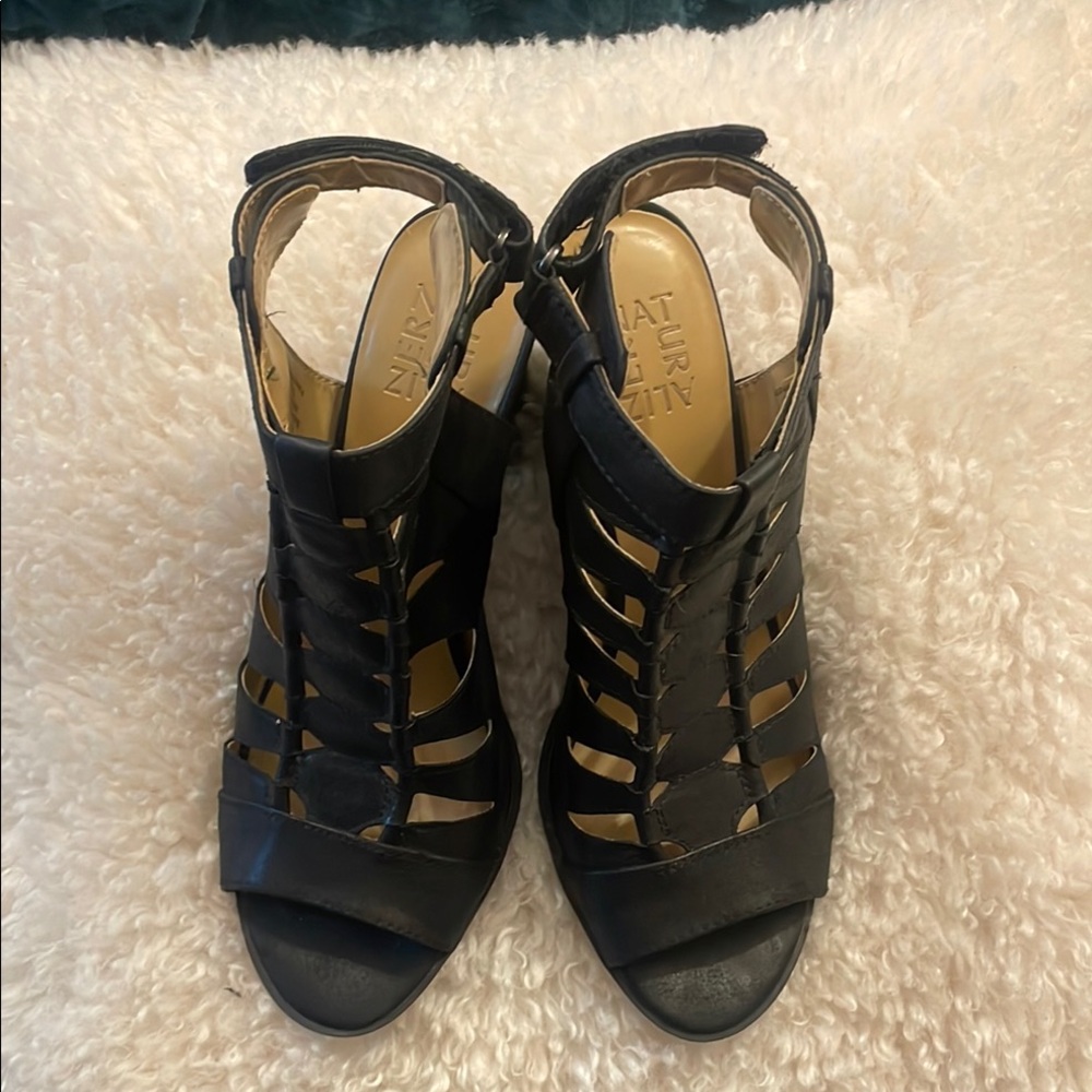 Naturalizer Black Heeled Sandals with Cage Design